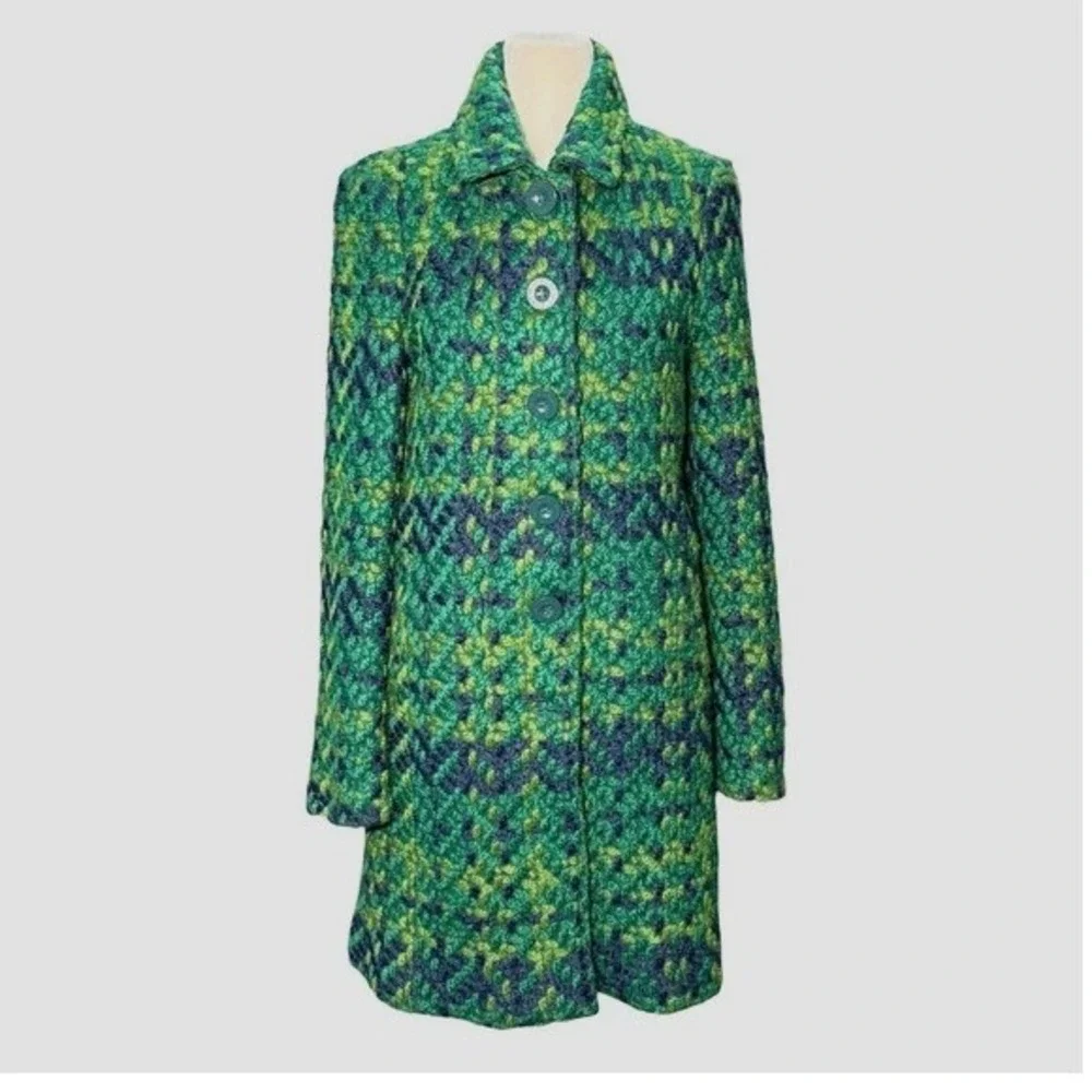 Desigual Nini Chunky Knit Coat Women 38‎ XS Wool Blend Boho Artsy Jacket